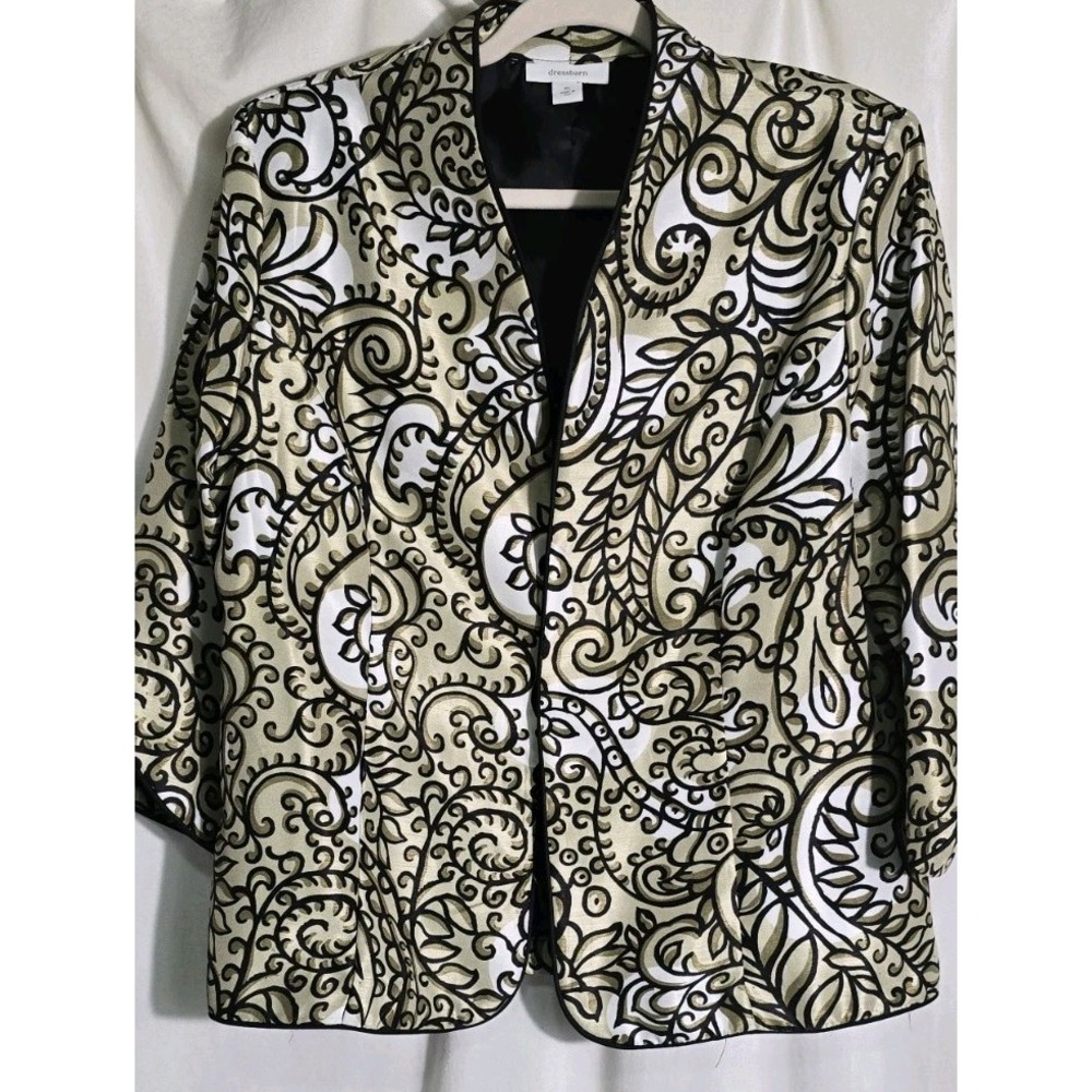 Dressbarn Womens XL Ruffle Bold Abstract‎ Open Front Blazer Jacket